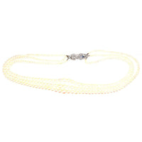 1940s Cultured Pearl Triple Strand Necklace with Sapphire and Diamond Clasp | Parkin and Gerrish (UK)