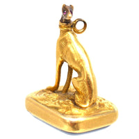 19th Century 15ct Gold Whippet / Greyhound Dog Pendant with a Sardonyx Seal Fob | Parkin and Gerrish (UK)