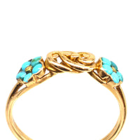 Regency 18ct gold knot ring with turquoise forget-me-not flowers, symbolizing love and remembrance.