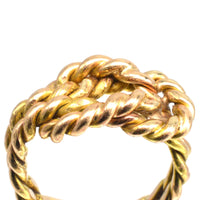 Large Victorian 9ct gold rope lover's knot ring, featuring an intricate braided design symbolizing love and unity.