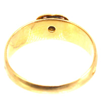 18ct gold Victorian keeper ring featuring a polished heart design and old mine cut diamond, hallmarked in Chester 1893.