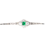 Art Deco 14ct White Gold Emerald and Diamond Three Stone Bracelet | Parkin and Gerrish (UK)