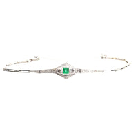 Art Deco 14ct White Gold Emerald and Diamond Three Stone Bracelet | Parkin and Gerrish (UK)