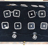 Art Deco 9ct White Gold, Onyx and Diamond Dress Set in Original Case | Parkin and Gerrish (UK)