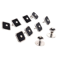 Art Deco 9ct White Gold, Onyx and Diamond Dress Set in Original Case | Parkin and Gerrish (UK)