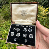 Art Deco 9ct White Gold, Onyx and Diamond Dress Set in Original Case | Parkin and Gerrish (UK)