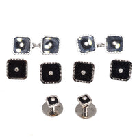 Art Deco 9ct White Gold, Onyx and Diamond Dress Set in Original Case | Parkin and Gerrish (UK)