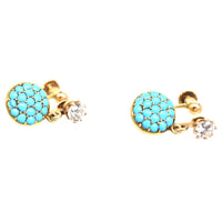 Early 20th Century 18ct Gold Diamond and Pavé Turquoise Screw - On Earrings | Parkin and Gerrish (UK)