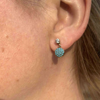 Early 20th Century 18ct Gold Diamond and Pavé Turquoise Screw - On Earrings | Parkin and Gerrish (UK)