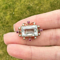 Edwardian 18ct Gold Aquamarine, Ruby and Pearl Brooch | Parkin and Gerrish (UK)