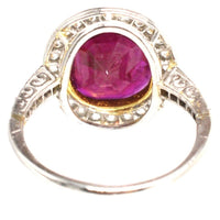 Edwardian 18ct White Gold Certificated Unheated Burma Ruby and Diamond Cluster Ring | Parkin and Gerrish (UK)