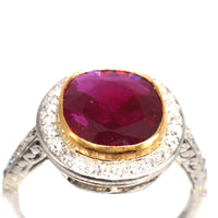 Edwardian 18ct White Gold Certificated Unheated Burma Ruby and Diamond Cluster Ring | Parkin and Gerrish (UK)