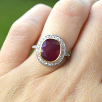 Edwardian 18ct White Gold Certificated Unheated Burma Ruby and Diamond Cluster Ring | Parkin and Gerrish (UK)