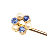 Edwardian 9ct Gold Sapphire and Pearl Wreath Tie Pin | Parkin and Gerrish (UK)