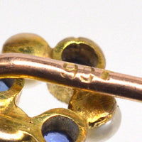 Edwardian 9ct Gold Sapphire and Pearl Wreath Tie Pin | Parkin and Gerrish (UK)