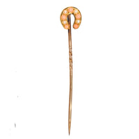 Edwardian Small 9ct Gold Pearl and Angel Skin Coral Horseshoe Tie Pin | Parkin and Gerrish (UK)