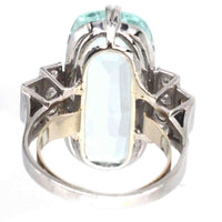 French Art Deco Platinum 12 Carat Aquamarine and Diamond Ring | Parkin and Gerrish (UK)