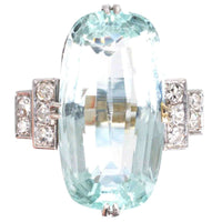 French Art Deco Platinum 12 Carat Aquamarine and Diamond Ring | Parkin and Gerrish (UK)
