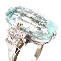 French Art Deco Platinum 12 Carat Aquamarine and Diamond Ring | Parkin and Gerrish (UK)