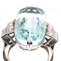 French Art Deco Platinum 12 Carat Aquamarine and Diamond Ring | Parkin and Gerrish (UK)