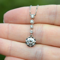 French Belle Epoque Platinum and 18ct White Gold, Diamond Drop Pendant Necklace | Parkin and Gerrish (UK)