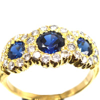 Vintage 18ct Gold Sapphire and Diamond Triple Cluster Ring | Parkin and Gerrish (UK)