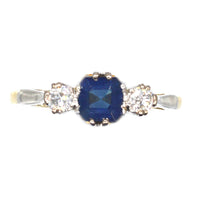 1940s 18ct Gold and Platinum, Asscher Cut Sapphire and Diamond Three Stone Ring | Parkin and Gerrish (UK)