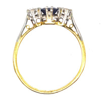 1940s 18ct Gold and Platinum, Asscher Cut Sapphire and Diamond Three Stone Ring | Parkin and Gerrish (UK)