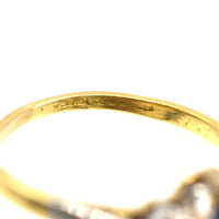 1940s 18ct Gold and Platinum, Asscher Cut Sapphire and Diamond Three Stone Ring | Parkin and Gerrish (UK)