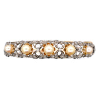 1940s 18ct Gold Cultured Pearl and Diamond Bangle | Parkin and Gerrish (UK)