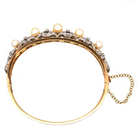 1940s 18ct Gold Cultured Pearl and Diamond Bangle | Parkin and Gerrish (UK)