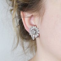 1940s 18ct White Gold Diamond Flower Cluster Earrings | Parkin and Gerrish (UK)