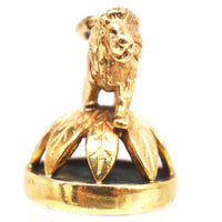 1940's 9ct Gold Pendant with a Lion Standing On Wreath with a Bloodstone Seal | Parkin and Gerrish (UK)