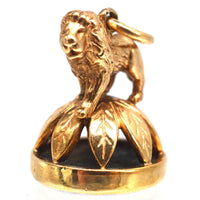 1940's 9ct Gold Pendant with a Lion Standing On Wreath with a Bloodstone Seal | Parkin and Gerrish (UK)