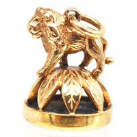 1940's 9ct Gold Pendant with a Lion Standing On Wreath with a Bloodstone Seal | Parkin and Gerrish (UK)