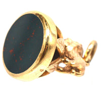 1940's 9ct Gold Pendant with a Lion Standing On Wreath with a Bloodstone Seal | Parkin and Gerrish (UK)