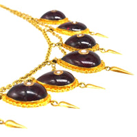 19th Century 15ct Gold, Cabochon Garnet and Seed Pearl Swag Chain Necklace | Parkin and Gerrish (UK)