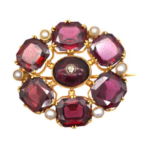 19th Century 18ct Gold Garnet, Pearl and Diamond Brooch | Parkin and Gerrish (UK)
