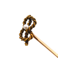 Edwardian 15ct Gold, Lovers Knot & Natural Pearl Tie Pin | Parkin and Gerrish (UK)
