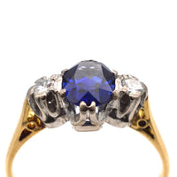 Art Deco 18ct Gold Sapphire & Diamond Three Stone Ring | Parkin and Gerrish (UK)