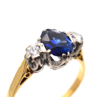 Art Deco 18ct Gold Sapphire & Diamond Three Stone Ring | Parkin and Gerrish (UK)