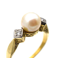 Art Deco 14ct Gold, Cultured Pearl & Diamond Ring | Parkin and Gerrish (UK)
