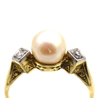 Art Deco 14ct Gold, Cultured Pearl & Diamond Ring | Parkin and Gerrish (UK)