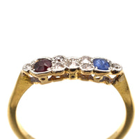 Art Deco 18ct Gold & Platinum, Diamond, Sapphire and Ruby Ring | Parkin and Gerrish (UK)