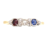 Art Deco 18ct Gold & Platinum, Diamond, Sapphire and Ruby Ring | Parkin and Gerrish (UK)