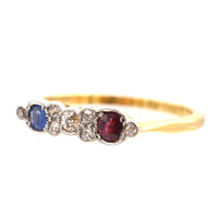 Art Deco 18ct Gold & Platinum, Diamond, Sapphire and Ruby Ring | Parkin and Gerrish (UK)