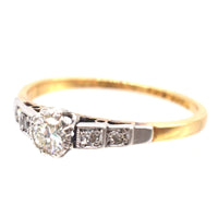 Art Deco 18ct Gold & Platinum, Diamond Solitaire Ring with Diamond Shoulders | Parkin and Gerrish (UK)
