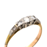 Art Deco 18ct Gold & Platinum, Three Stone Diamond Ring with Diamond Shoulders | Parkin and Gerrish (UK)
