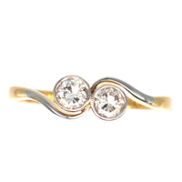 Art Deco 18ct Gold & Platinum, Two Stone Diamond 'Toi et Moi' Crossover Ring | Parkin and Gerrish (UK)