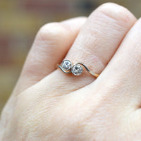 Art Deco 18ct Gold & Platinum, Two Stone Diamond 'Toi et Moi' Crossover Ring | Parkin and Gerrish (UK)